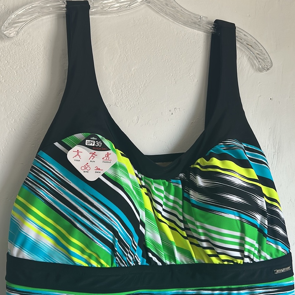 ZeroXposur Swimwear Tankini Top Stripes UPF 30+ Quick Dry Material NWT - Picture 2 of 8